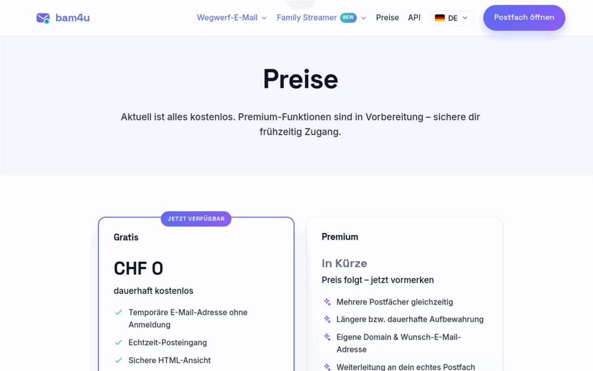 Preisseite von bam4u.com