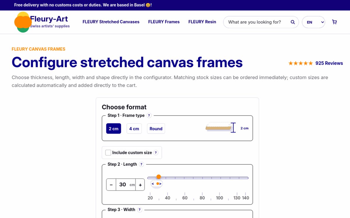 Stretcher frame configurator on fleury.art