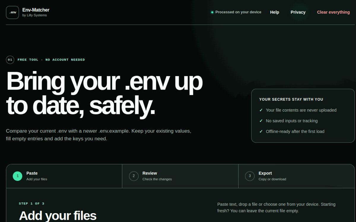 Startseite von Env-Matcher