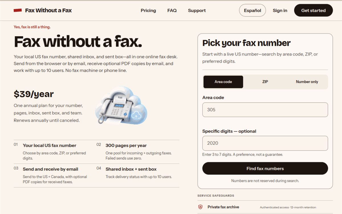 Startseite von fax-without-a-fax.com