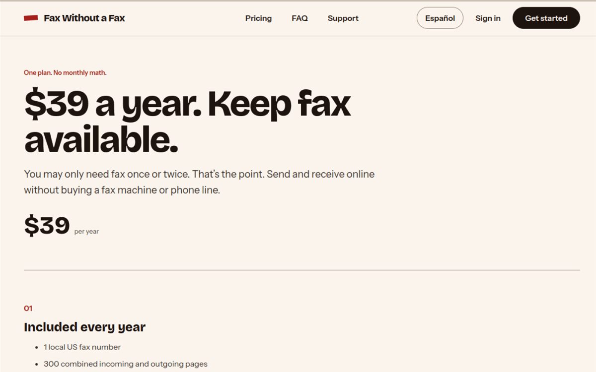 Preisseite von fax-without-a-fax.com