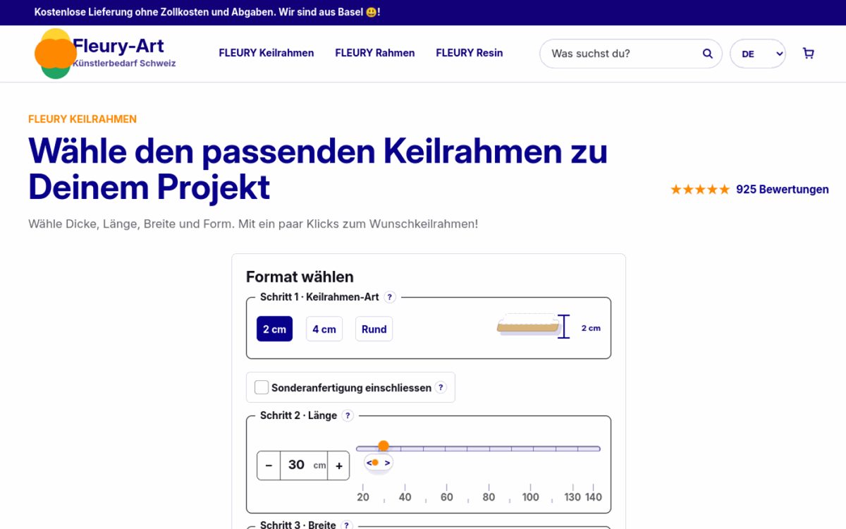 Keilrahmen-Konfigurator auf fleury.art